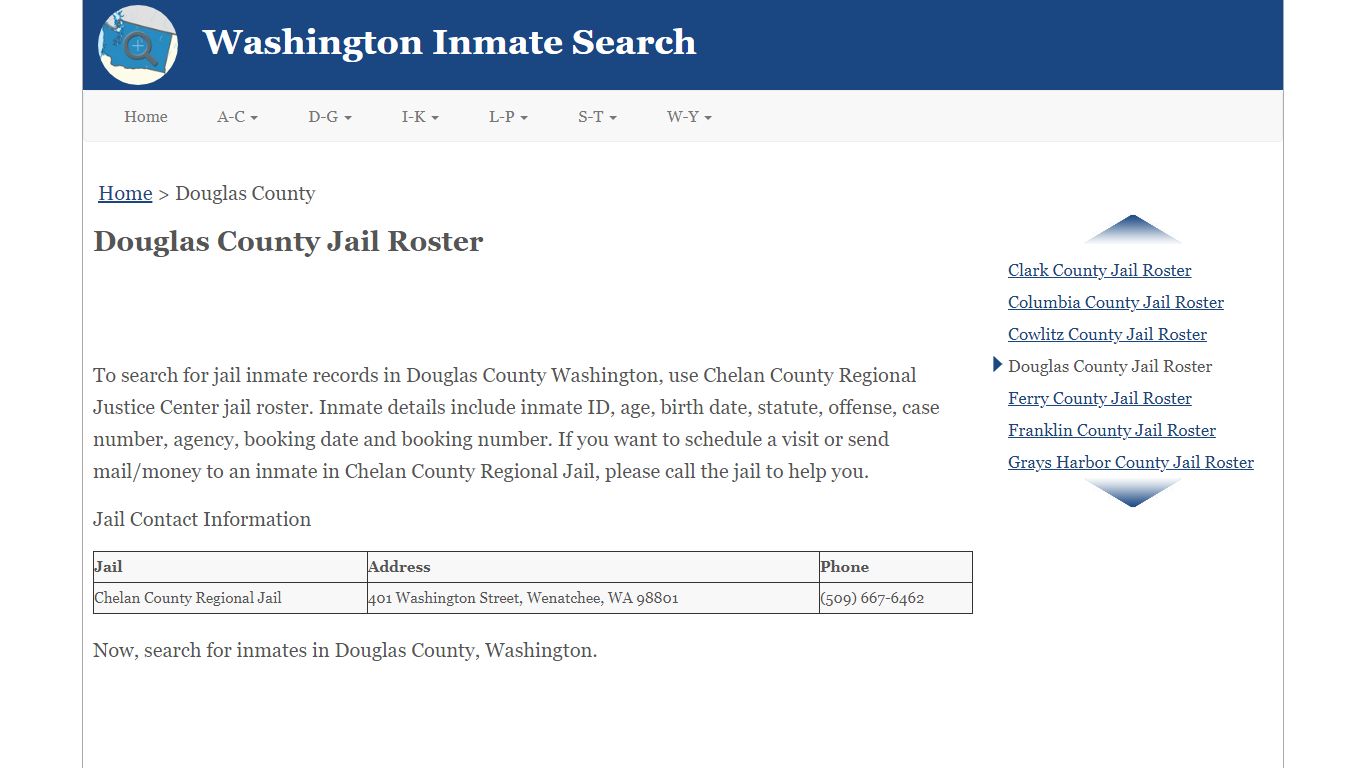 Douglas County Jail Roster - Washington Inmate Search